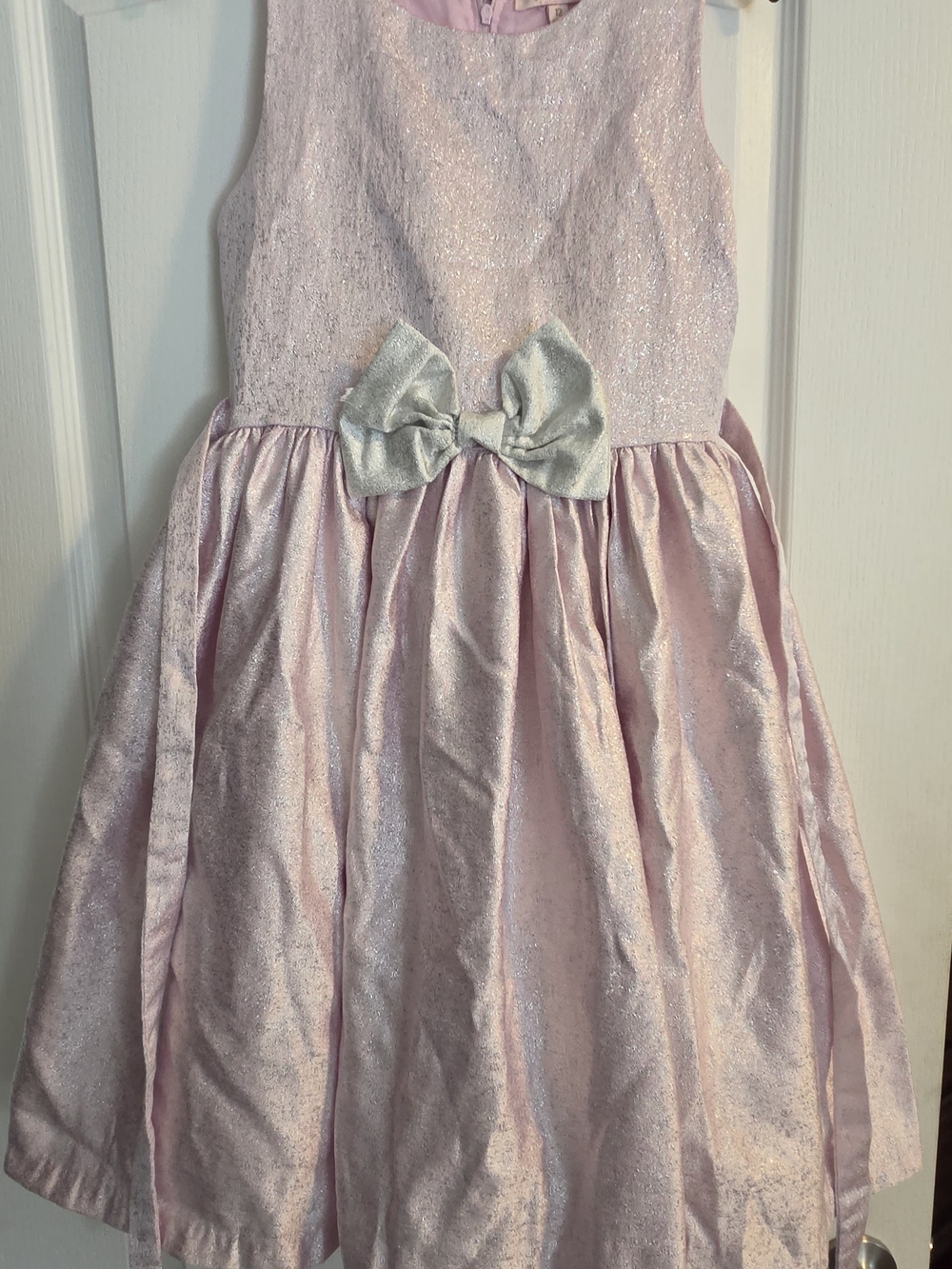 Biscotti Shimmery Light Pink Dress with Silver Bow